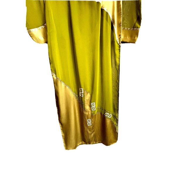 Asian Chinese Long Maxi Sheer Cocktail Dress Size S Green Metallic Silver - Picture 12 of 15